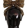 Women Dolce & Gabbana Women'S Headbands | Dolce & Gabbana Gold Crystal Beaded Sequined Silk Bow Headband Diadem