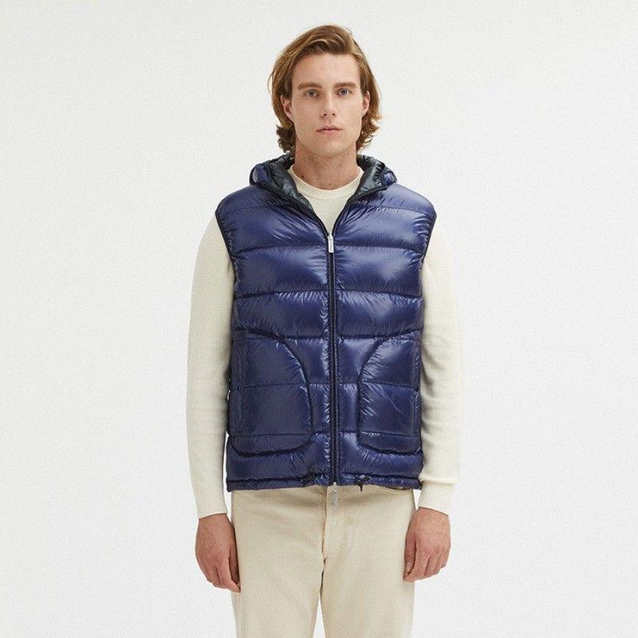 Men Centogrammi Men'S Vests | Centogrammi Reversible Hooded Duck Feather Vest