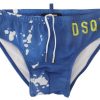 Men Dsquared² Men'S Swimwear | Dsquared Blue White Logo Print Men Swim Brief Swimwear