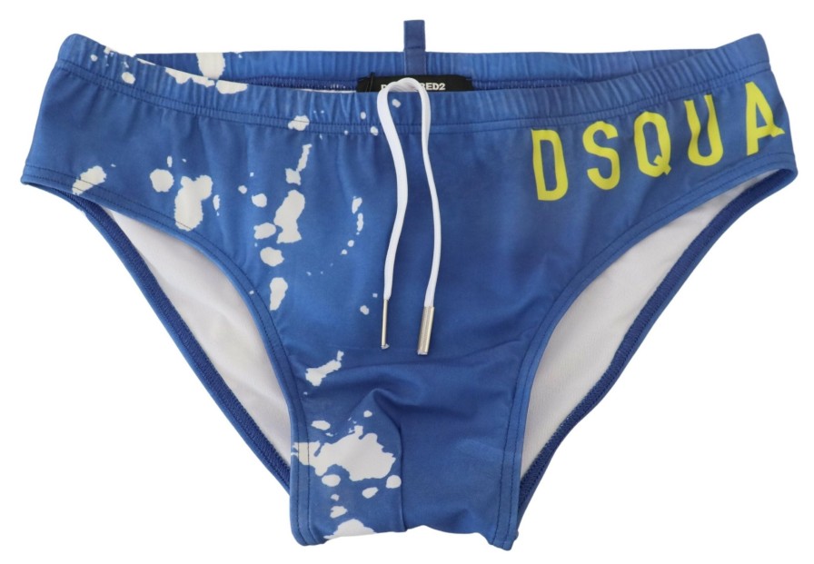 Men Dsquared² Men'S Swimwear | Dsquared Blue White Logo Print Men Swim Brief Swimwear