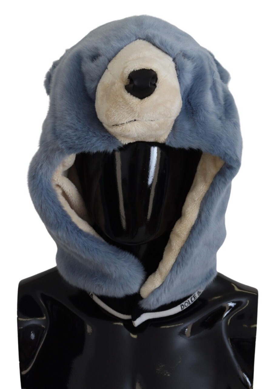 Men Dolce & Gabbana Men'S Hats & Caps | Dolce & Gabbana Blue Bear Fur Whole Head Cap One Size Polyester Hat