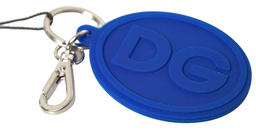 Women Dolce & Gabbana Women'S Keychains | Dolce & Gabbana Blue Rubber Dg Logo Silver Brass Metal Keyring Keychai