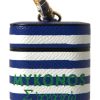 Women Dolce & Gabbana Women'S Belts | Dolce & Gabbana Blue Stripe Dauphine Leather Logo Print Strap Airpod C