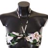 Women Dolce & Gabbana Women'S Swimwear | Dolce & Gabbana Black Lily Print Swimsuit Bikini Top Swimwear