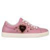 Women Dolce & Gabbana Women'S Sneakers | Dolce & Gabbana Antique Pink Nappa Calfskin Sneakers With Studs