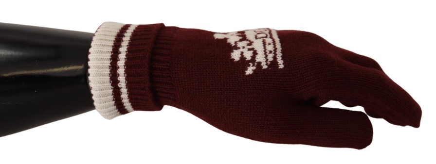 Men Dolce & Gabbana Men'S Gloves | Dolce & Gabbana Red White D&G Logo Crown Cashmere Gloves