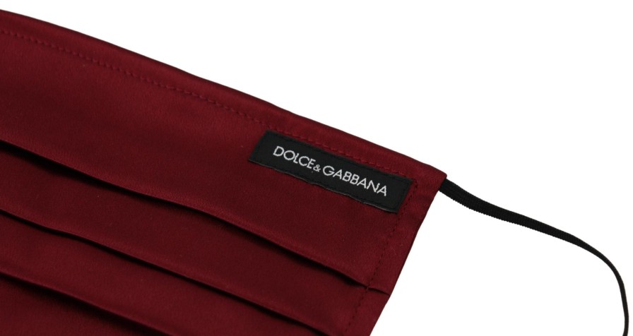 Women Dolce & Gabbana Women'S Others Accessories | Dolce & Gabbana Maroon Silk Pleated Elastic Ear Strap One Size Face Ma