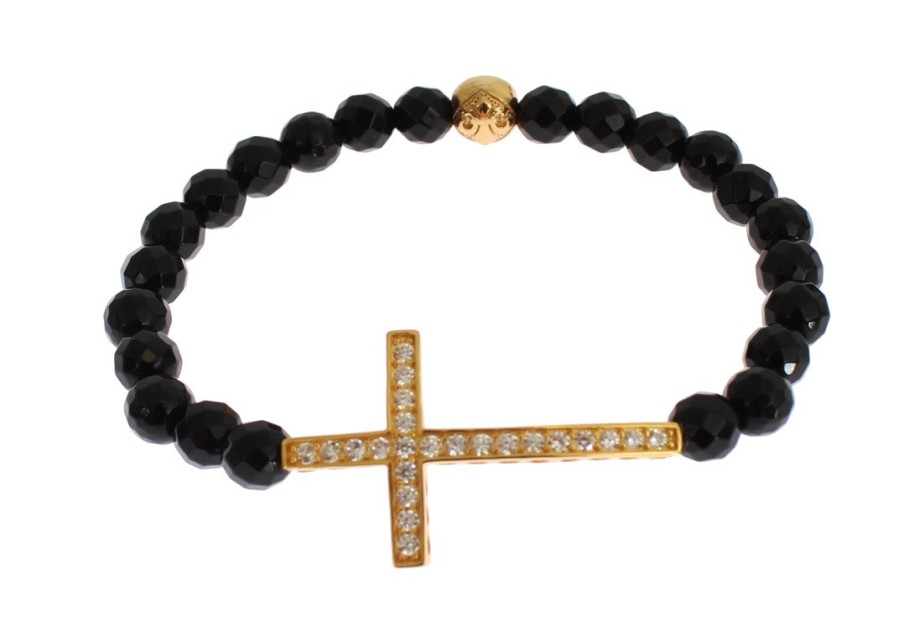 Women Nialaya Women'S Bracelets | Nialaya Agate Stone Gold Cz Cross 925 Silver Bracelet