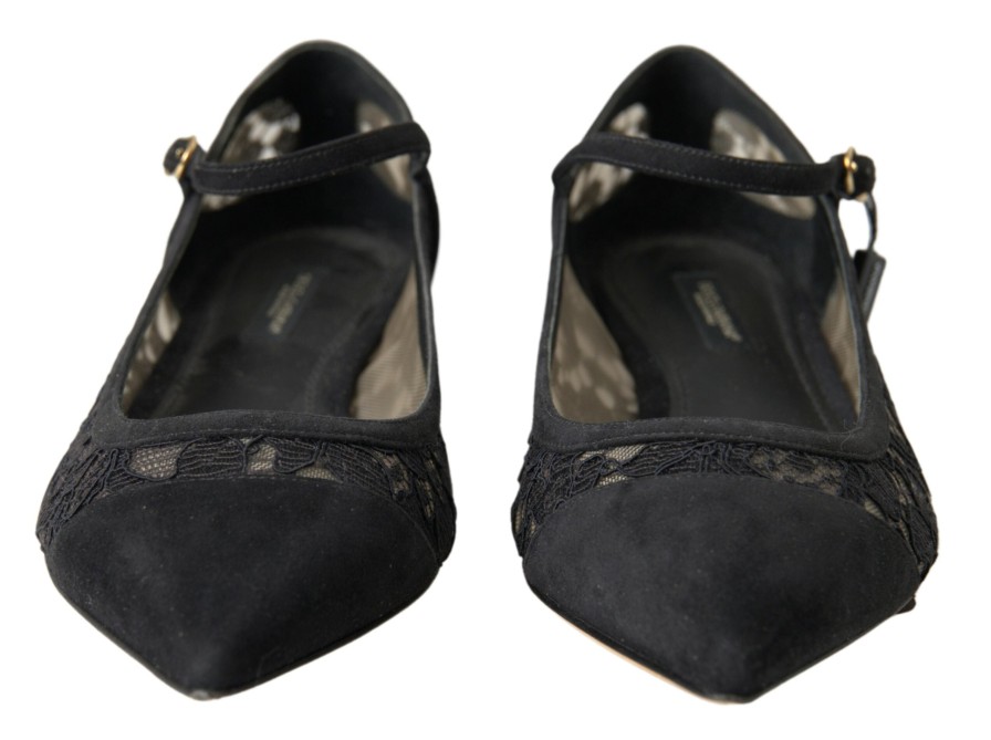 Women Dolce & Gabbana Women'S Flat Shoes | Dolce & Gabbana Black Lace Loafers Ballerina Flats Shoes