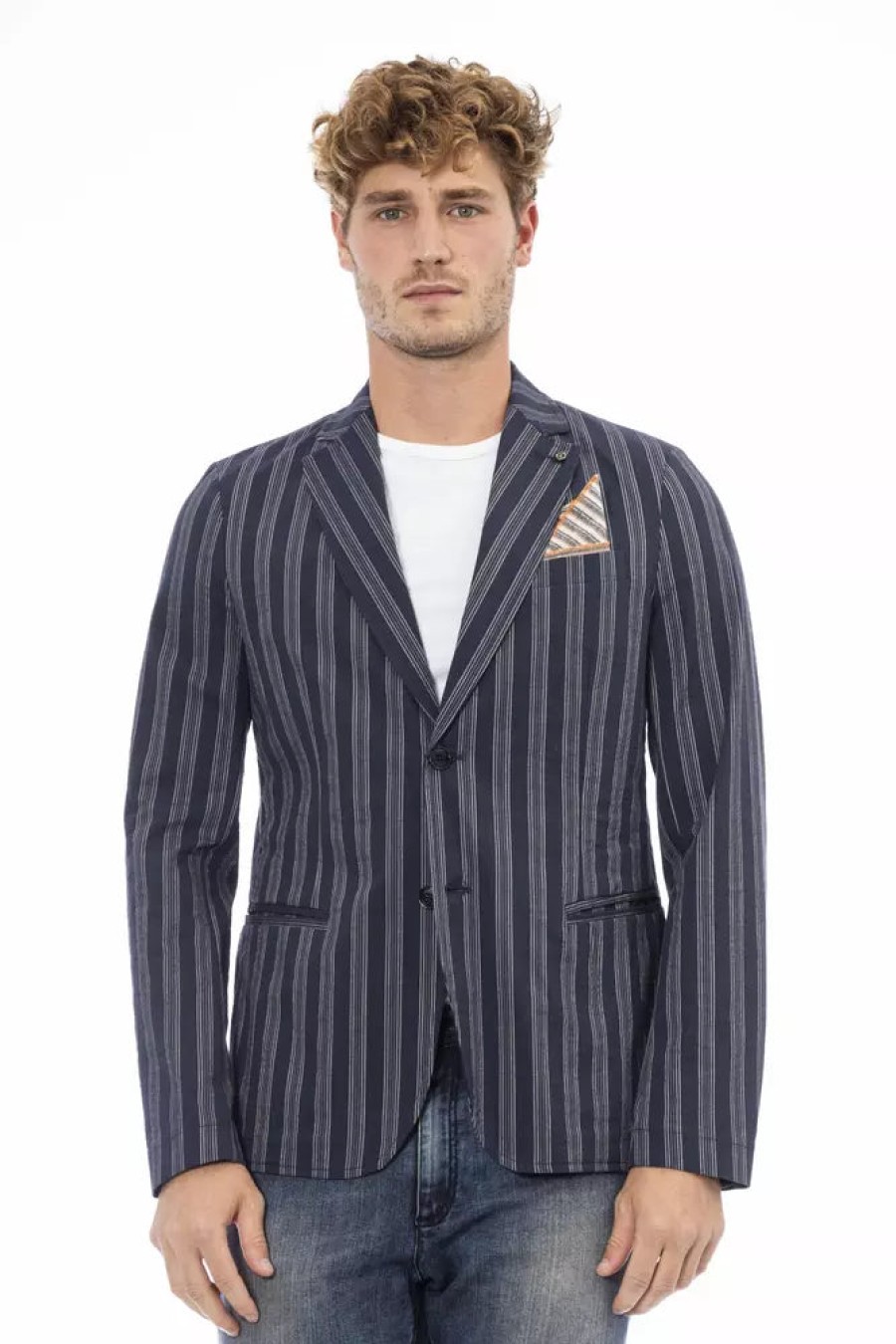 Men Distretto12 Men'S Blazers | Distretto12 Elegant Blue Cotton Blend Jacket