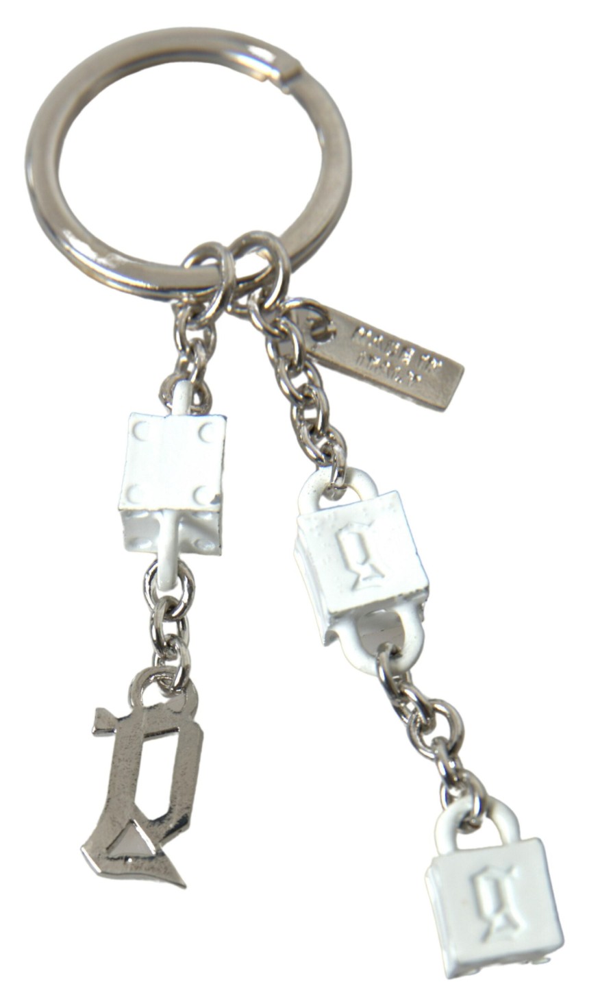 Women Dolce & Gabbana Women'S Keychains | Dolce & Gabbana Silver Tone Metal Dg Logo Engraved Keyring Keychain