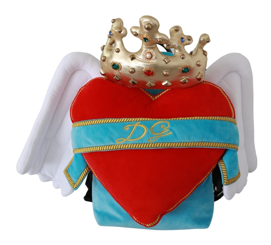 Women Dolce & Gabbana Women Backpacks | Dolce & Gabbana Red Blue Heart Wings Dg Crown School Backpack