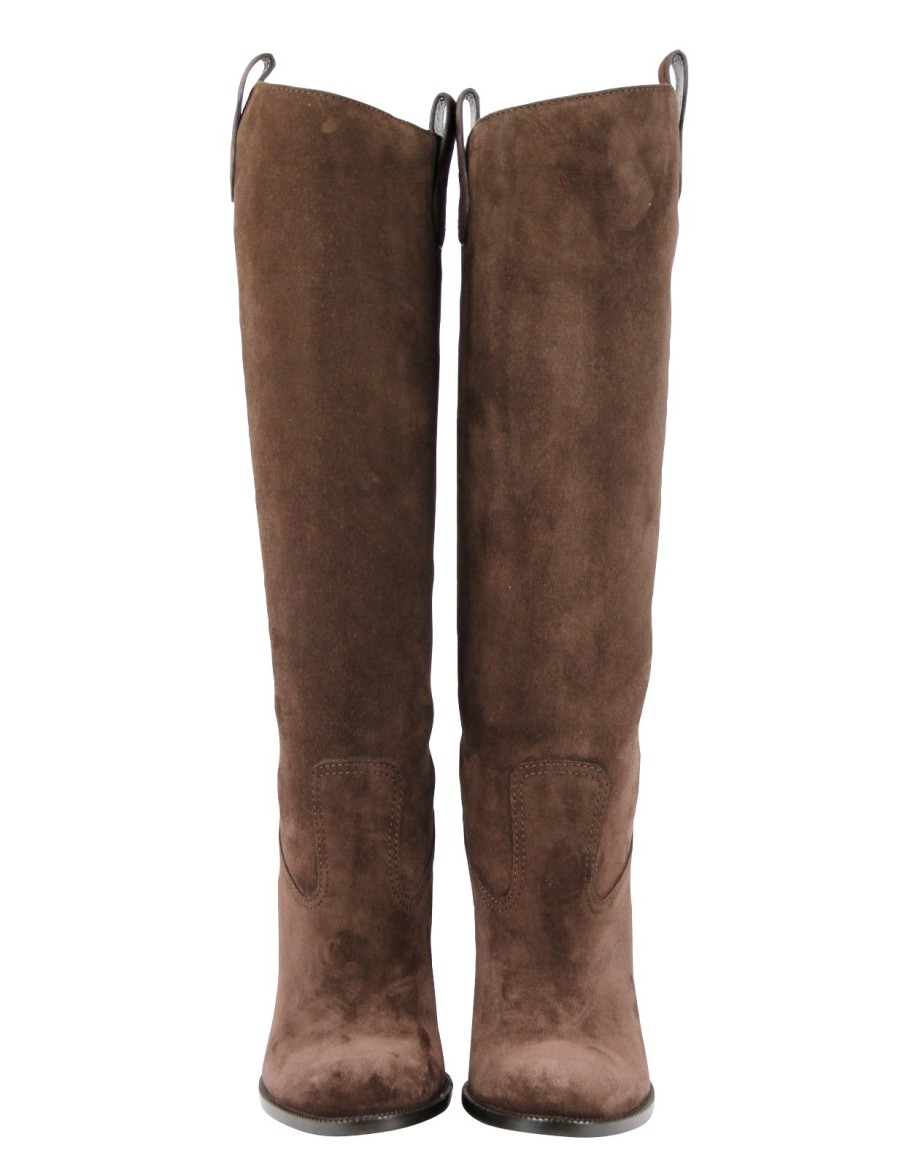 Women Gucci Women'S Boots | Gucci Brown Leather Suede Tall Knee Boots