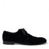 Men Dolce & Gabbana Men'S Formal | Dolce & Gabbana Black Velvet Lace Up Formal Derby Dress Shoes