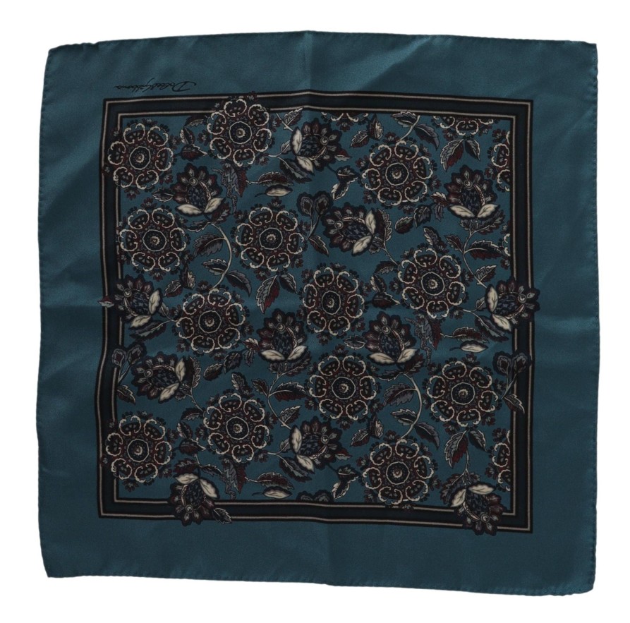 Men Dolce & Gabbana Men'S Handkerchief | Dolce & Gabbana Blue Floral Silk Square Handkerchief Scarf