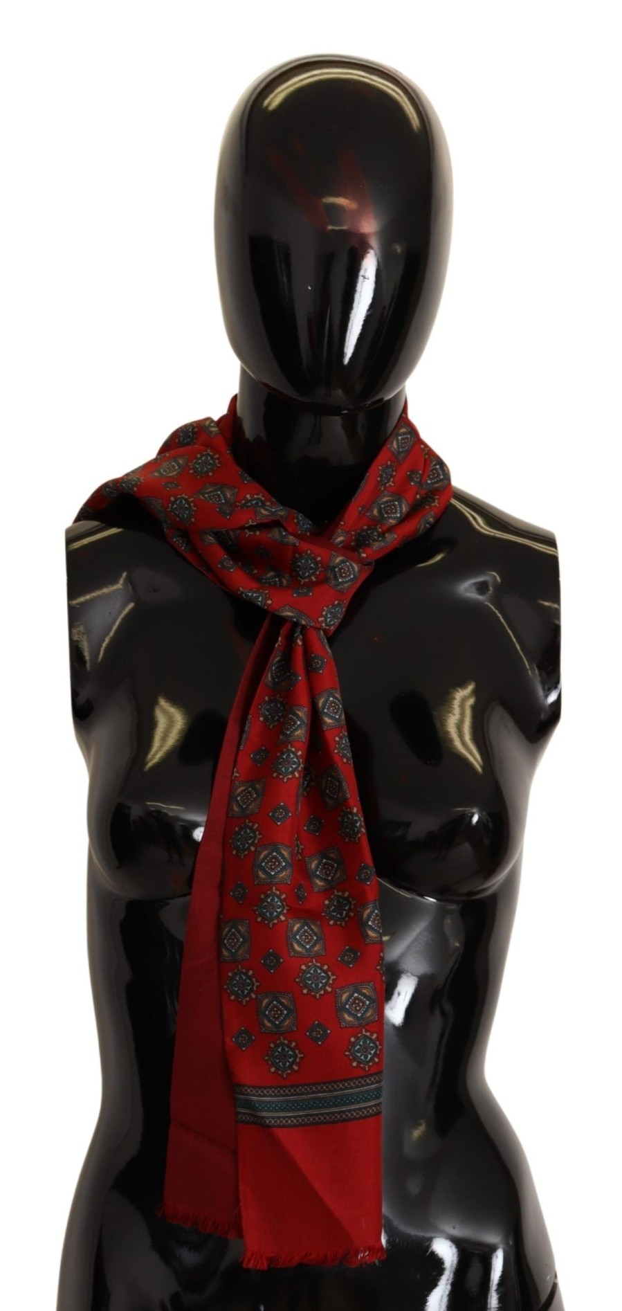 Women Dolce & Gabbana Women'S Scarves | Dolce & Gabbana Red Patterned 100% Silk Wrap Women Shawl Scarf