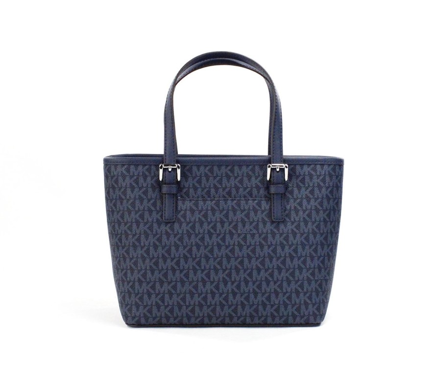 Women Michael Kors Women'S Tote Bags | Michael Kors Jet Set Navy Pvc Leather Xs Carryall Top Zip Tote Bag Pur