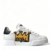 Men Dolce & Gabbana Men'S Sneakers | Dolce & Gabbana White Crown Portofino Leather Sneakers Shoes