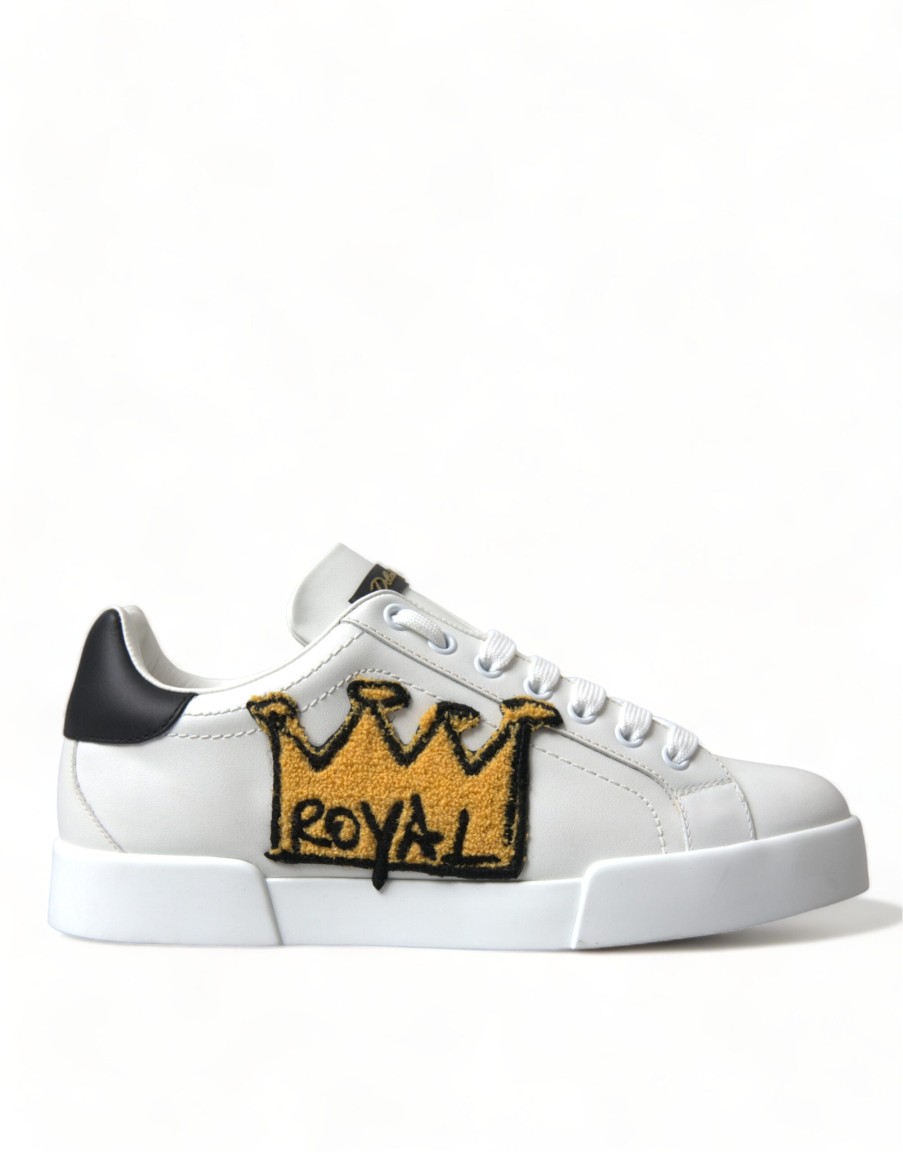 Men Dolce & Gabbana Men'S Sneakers | Dolce & Gabbana White Crown Portofino Leather Sneakers Shoes