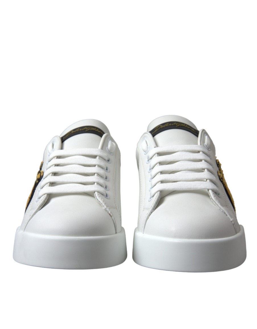 Men Dolce & Gabbana Men'S Sneakers | Dolce & Gabbana White Crown Portofino Leather Sneakers Shoes