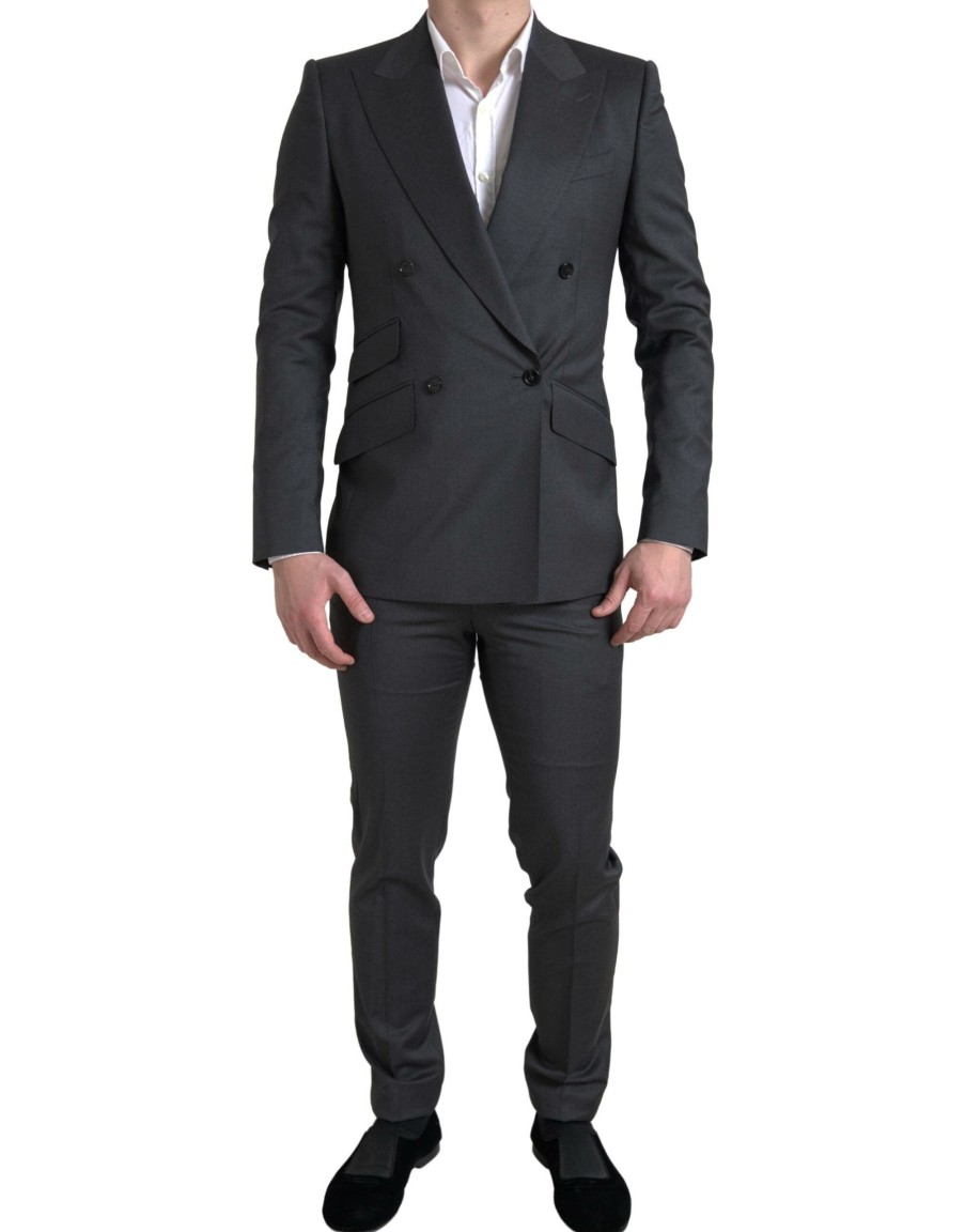 Men Dolce & Gabbana Men'S Suits | Dolce & Gabbana Gray 2 Piece Double Breasted Sicilia Suit