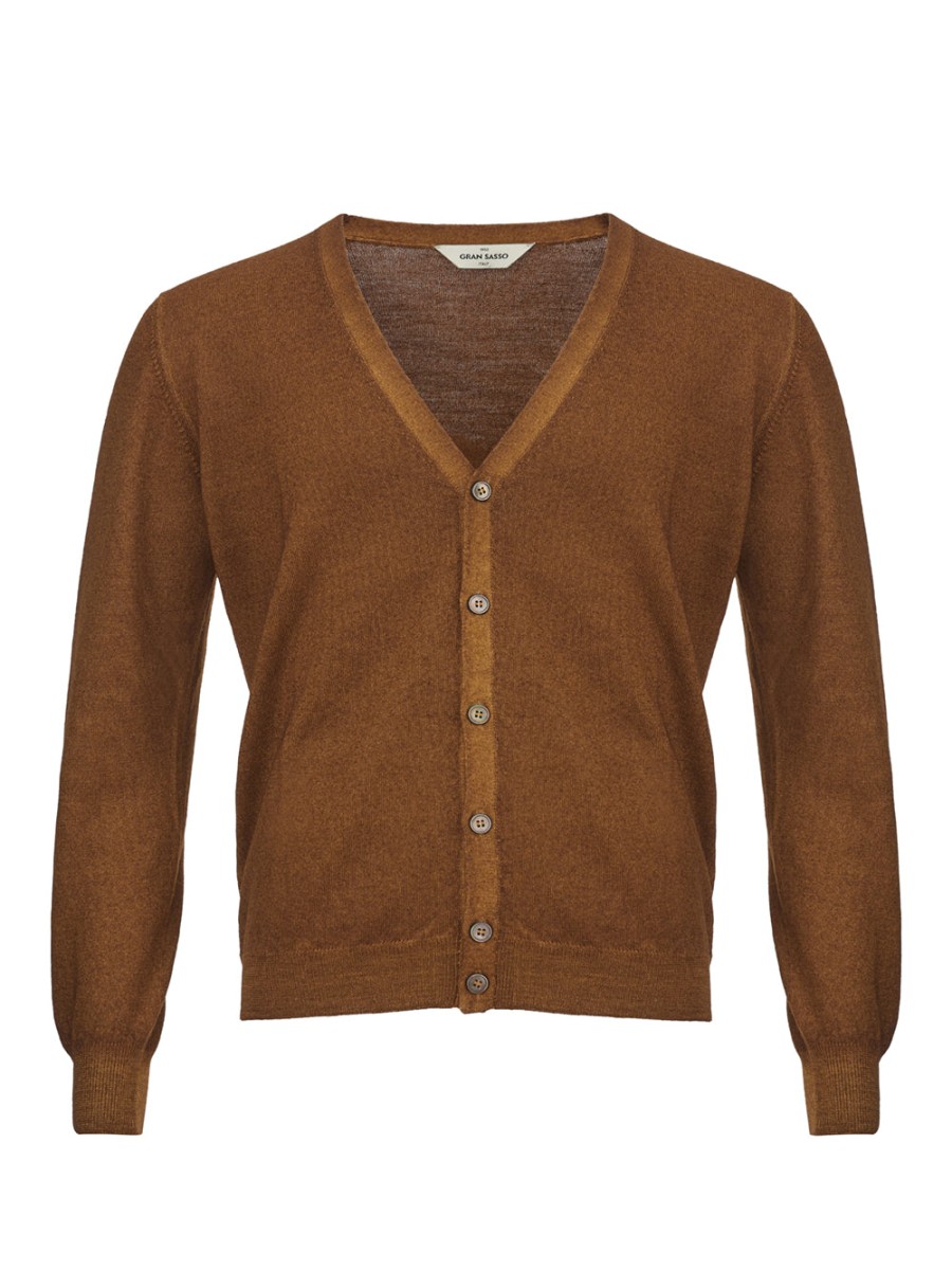 Men Gran Sasso Men'S Cardigans | Gran Sasso Brown Extra Fine Wool Cardigan