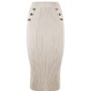 Women Yes Zee Women'S Skirts | Yes Zee Chic Beige Pencil Skirt With Decorative Buttons