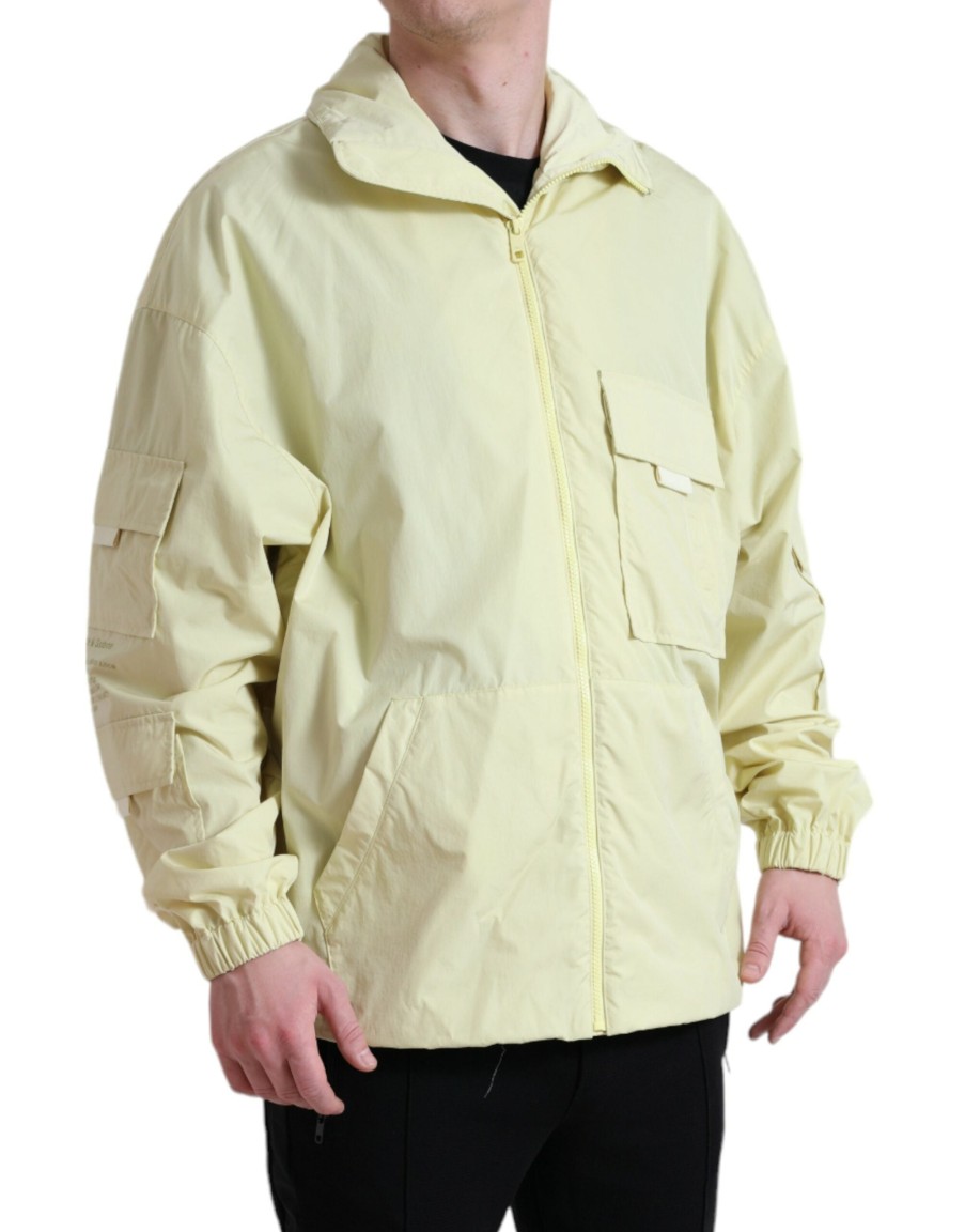 Men Dolce & Gabbana Men'S Jackets | Dolce & Gabbana Yellow Nylon Collared Full Zip Parka Jacket