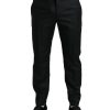 Men Dolce & Gabbana Men'S Jeans & Pants | Dolce & Gabbana Black Wool Slim Fit Formal Trouser Dress Pants