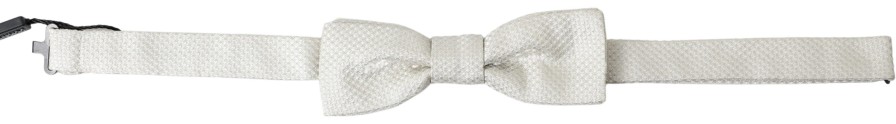 Men Dolce & Gabbana Men'S Ties & Bowties | Dolce & Gabbana Ivory Silk Adjustable Neck Papillon Men Bow Tie