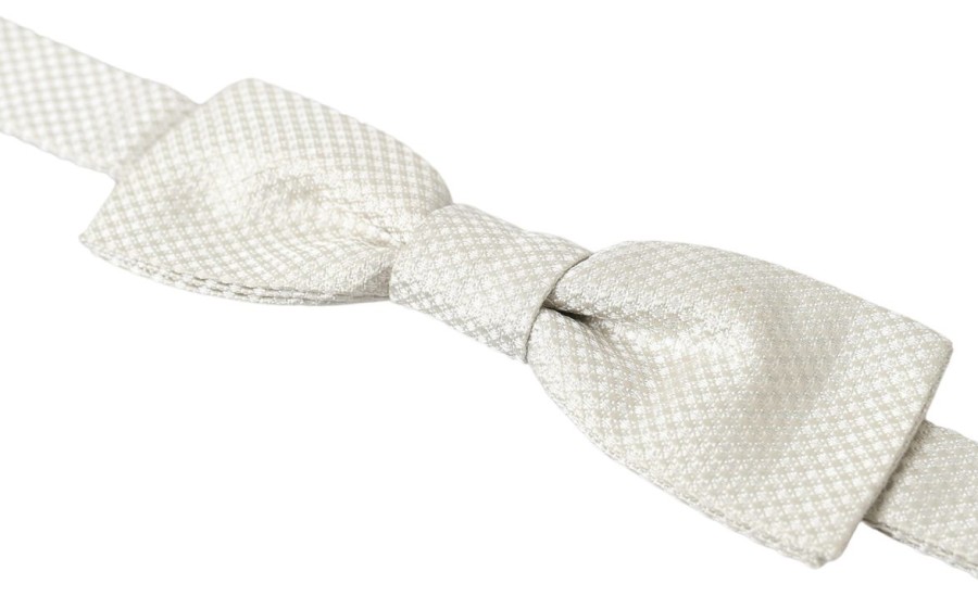 Men Dolce & Gabbana Men'S Ties & Bowties | Dolce & Gabbana Ivory Silk Adjustable Neck Papillon Men Bow Tie