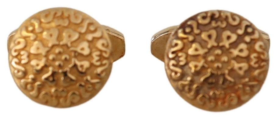 Men Dolce & Gabbana Men'S Cufflinks | Dolce & Gabbana Gold Plated Brass Round Pin Men Cufflinks