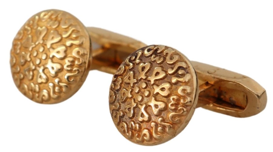 Men Dolce & Gabbana Men'S Cufflinks | Dolce & Gabbana Gold Plated Brass Round Pin Men Cufflinks