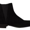 Men Dolce & Gabbana Men'S Boots | Dolce & Gabbana Black Suede Leather Chelsea Mens Boots Shoes