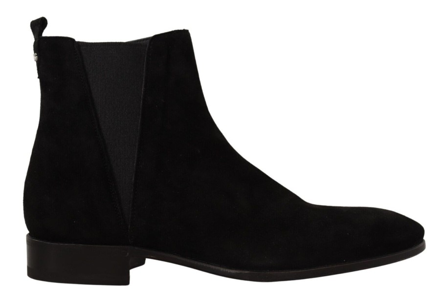 Men Dolce & Gabbana Men'S Boots | Dolce & Gabbana Black Suede Leather Chelsea Mens Boots Shoes