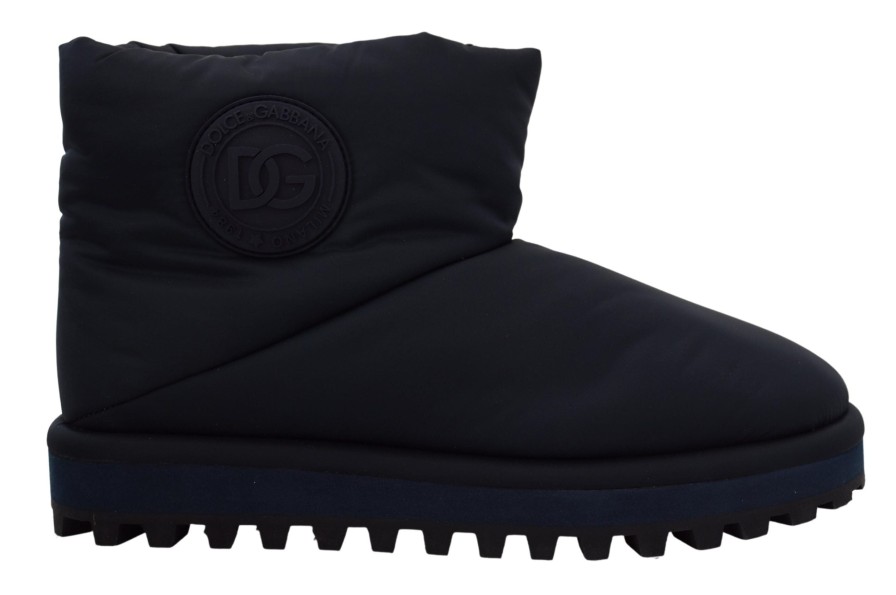 Men Dolce & Gabbana Men'S Boots | Dolce & Gabbana Blue Nylon Boots Padded Mid Calf Shoes