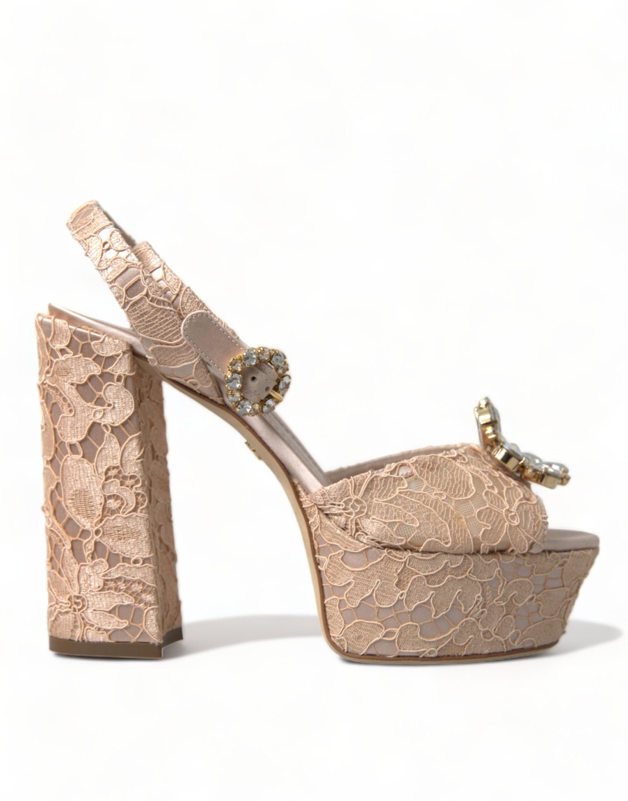 Women Dolce & Gabbana Women'S Sandals | Dolce & Gabbana Pink Lace Taormina Platform Sandals Shoes