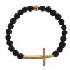 Women Nialaya Women'S Bracelets | Nialaya Lava Stone Gold Clear Cz Cross 925 Silver Bracelet