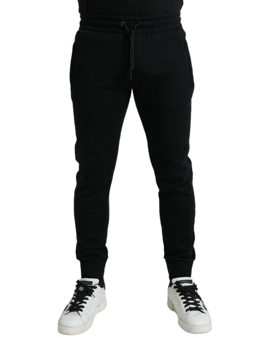 Men Dolce & Gabbana Men'S Jeans & Pants | Dolce & Gabbana Black Cotton Blend Jogger Men Sweatpants Pants