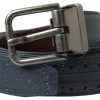 Men Dolce & Gabbana Men'S Belts | Dolce & Gabbana Blue Leather Perforated Metal Buckle Belt