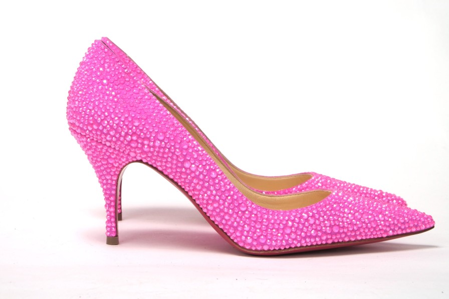 Women Christian Louboutin Women'S Pumps | Christian Louboutin Hot Pink Embellished High Heels Pumps