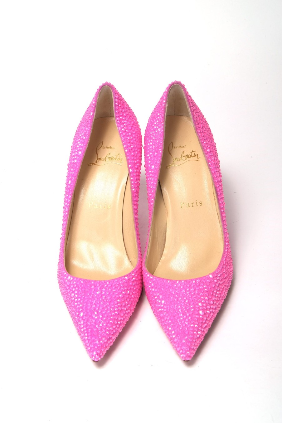 Women Christian Louboutin Women'S Pumps | Christian Louboutin Hot Pink Embellished High Heels Pumps