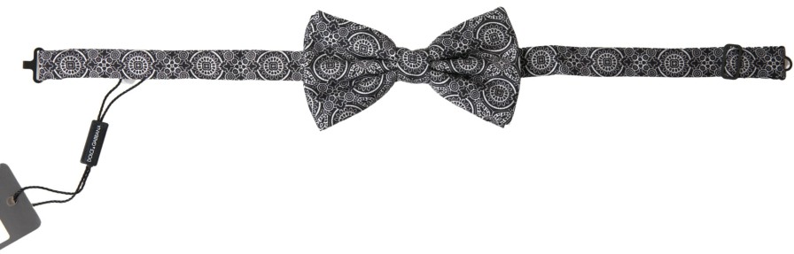 Men Dolce & Gabbana Men'S Ties & Bowties | Dolce & Gabbana Black White Pattern Adjustable Neck Papillon Bow Tie