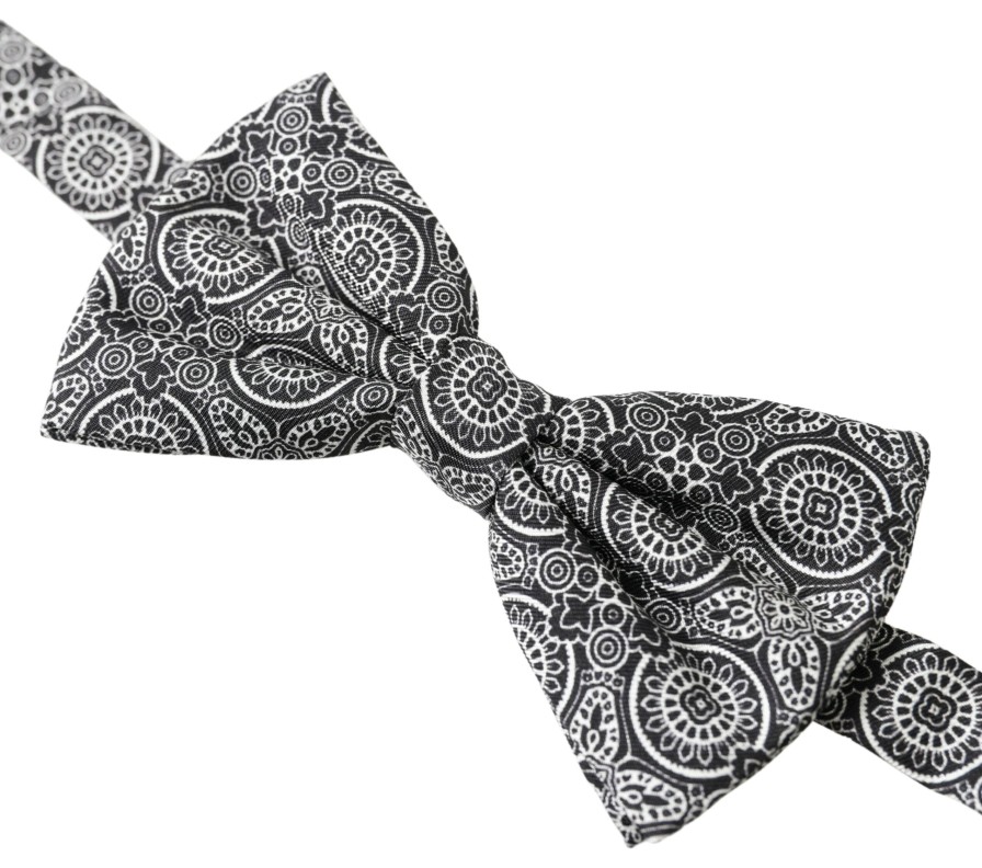 Men Dolce & Gabbana Men'S Ties & Bowties | Dolce & Gabbana Black White Pattern Adjustable Neck Papillon Bow Tie