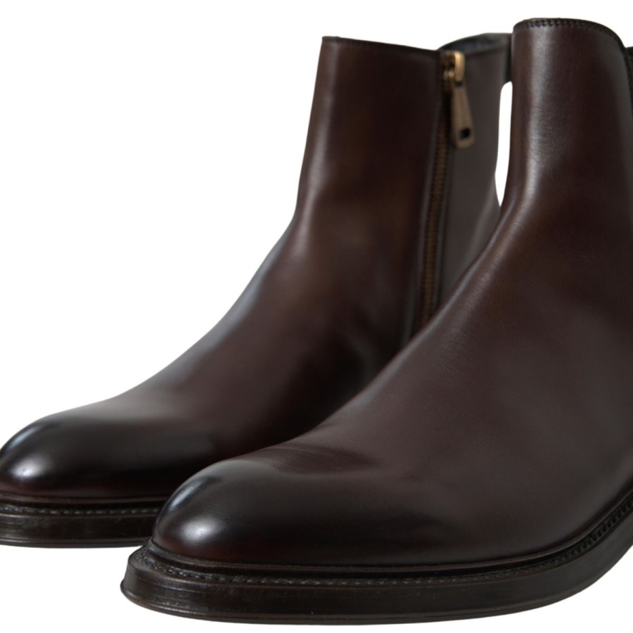 Men Dolce & Gabbana Men'S Boots | Dolce & Gabbana Brown Leather Chelsea Mens Boots Shoes