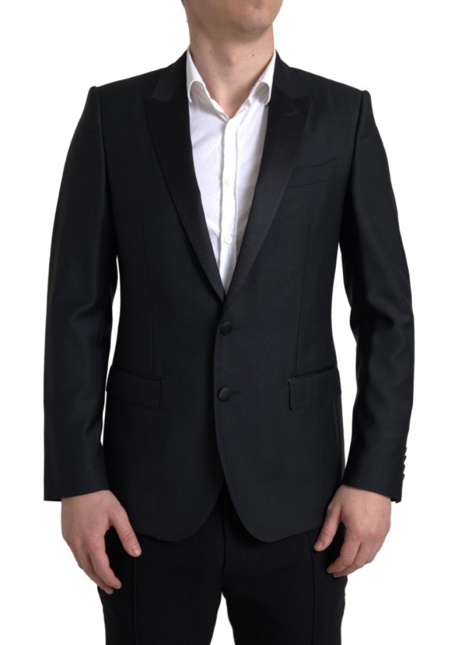 Men Dolce & Gabbana Men'S Blazers | Dolce & Gabbana Black Wool Single Breasted Martini Blazer