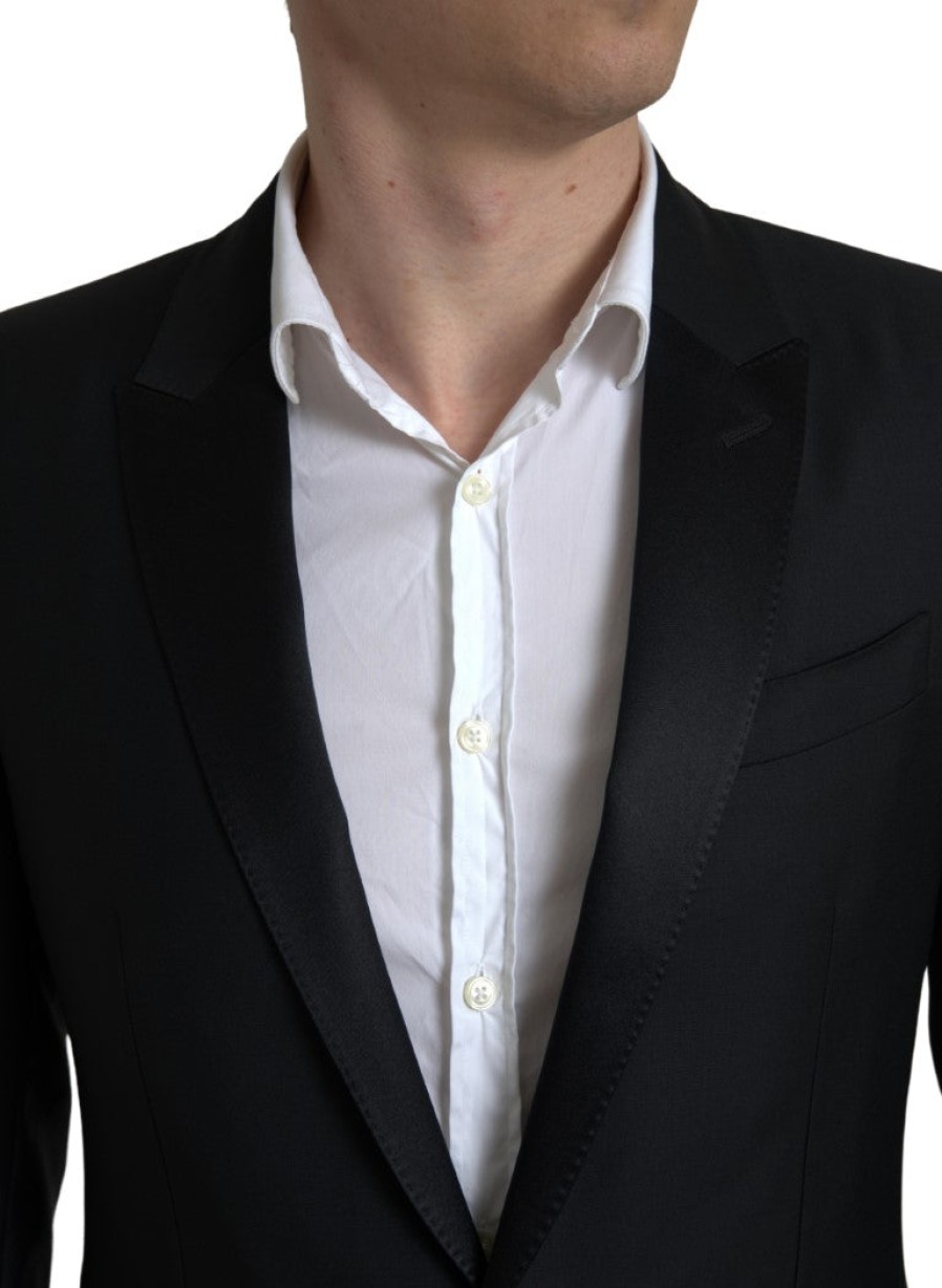 Men Dolce & Gabbana Men'S Blazers | Dolce & Gabbana Black Wool Single Breasted Martini Blazer