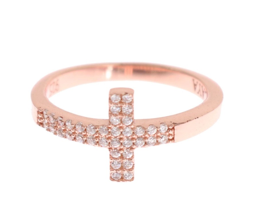 Women Nialaya Women'S Rings | Nialaya Pink Gold 925 Silver Womens Cross Cz Ring