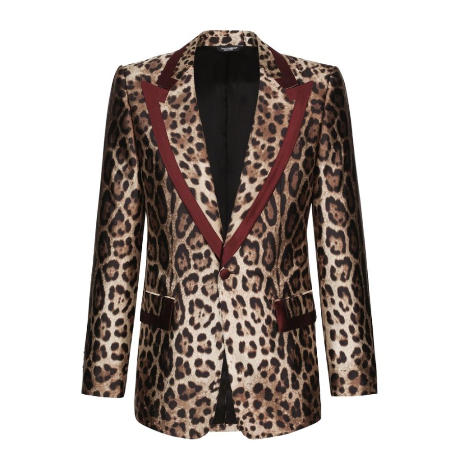 Men Dolce & Gabbana Men'S Blazers | Dolce & Gabbana Exquisite Leopard Print Silk Tuxedo Jacket