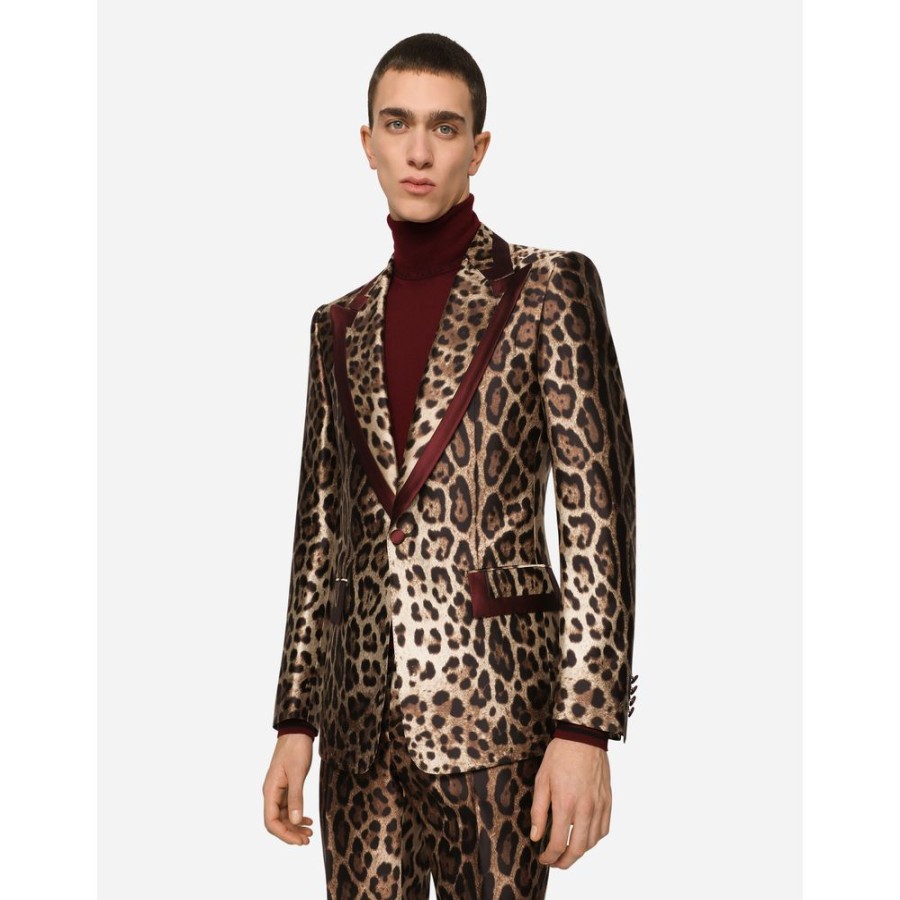 Men Dolce & Gabbana Men'S Blazers | Dolce & Gabbana Exquisite Leopard Print Silk Tuxedo Jacket